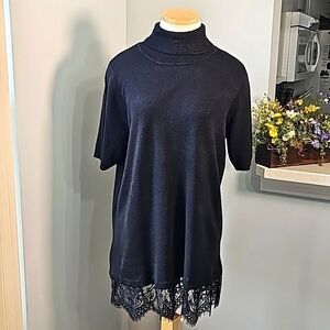 APT. 9, Turtleneck sweater. NWT. petite XL. Extra long. Lace bottom. Blue/black